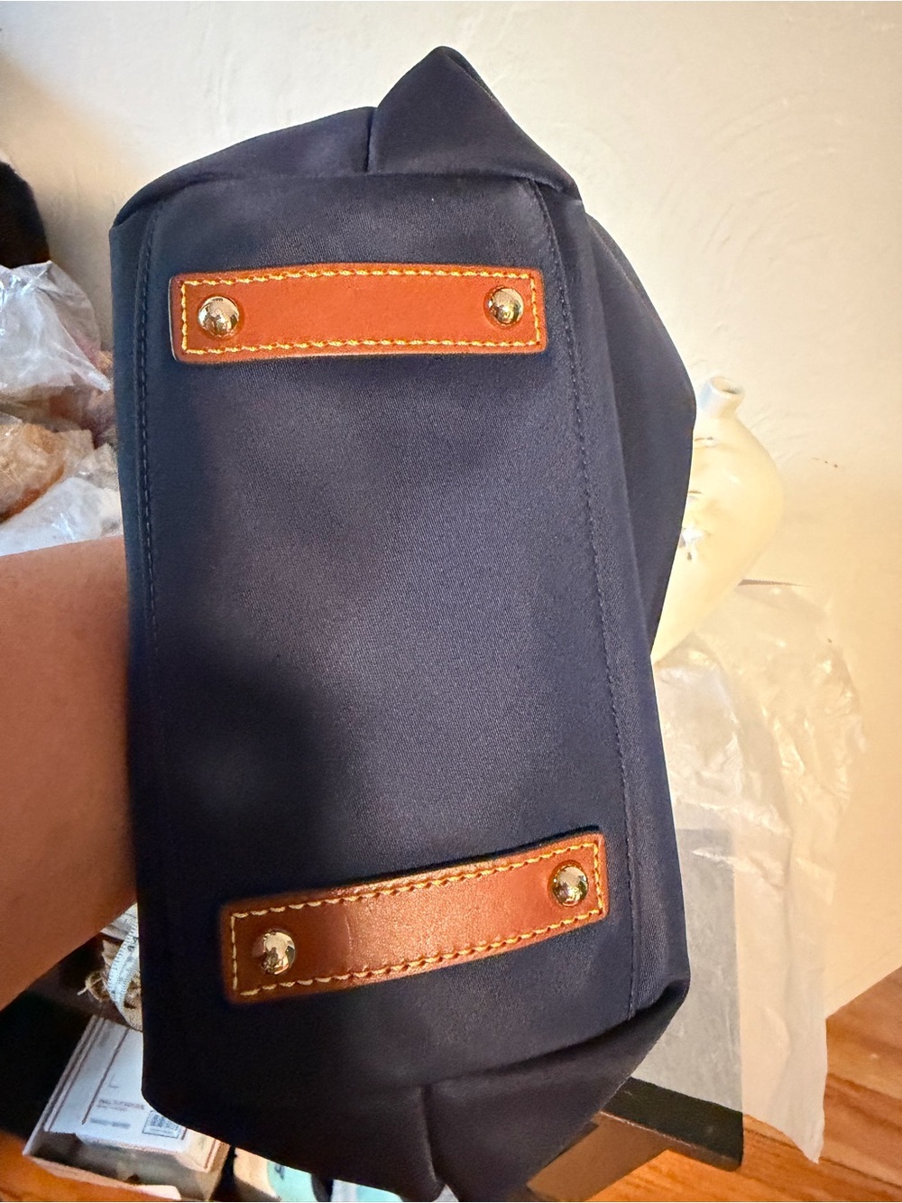 Dooney & Bourke Navy Nylon Crossbody with Brown Leather Trim - Picture 13 of 14